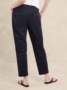 Authentic Chino Girlfriend Pant | Banana Republic Factory Relaxed Cotton Straight Pants, Relaxed Straight Cotton Pants, Relaxed Cotton Bottoms For Workwear, Everyday Relaxed Cotton Pants, Spring Cotton Indigo Pants, Indigo Cotton Pants With Elastic Waistband, Relaxed Cotton Straight Leg Bottoms, Relaxed Solid Cotton Pants, Relaxed Solid Color Cotton Pants