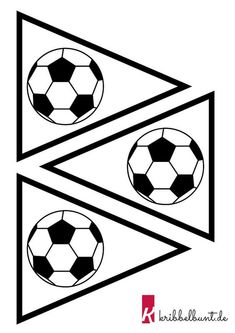 two soccer balls are in the middle of a triangle with one ball on it's side