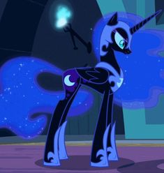 the pony is standing on its hind legs in front of a blue sky with stars