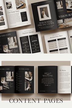 an open magazine with black and white pages