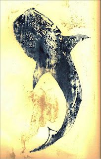 an artistic painting of a whale in black and white