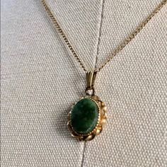 Vintage 1960’s 12kt 22.35ct Jade Necklace Genuine Jade 22.35ct Oval ( 22mm X 30mm) Pendant Necklace On Curb Style Chain Jade Is Cut Flat Oval Shape And Set Inside Vintage 12kt Gold ( Not Filled) Setting With Twisted Band Curb Style Chain Has Barrel Shaped Clasp In Back Hallmarked Y2012k Tv Is $400 Twisted Band, Jade Necklace, Oval Shape, Womens Jewelry Necklace, Barrel, Jade, Jewelry Necklaces, Women Jewelry, Pendant Necklace