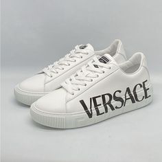 Never Worn With Box And Dust Bag. Size 40.5 Leather Upper Round Toe Lace-Up Vamp Rubber Sole Made In Italy Versace Logo, Versace Shoes, Low Top Sneakers, Mens Shoes Sneakers, Low Top, Top Sneakers, Versace, Casual Shoes, Men's Shoes