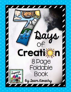 the 7 days of creation foldable book with an image of a man on top