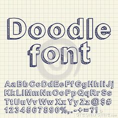 doodle font and lowercase letters on lined paper with clipping lines in the background