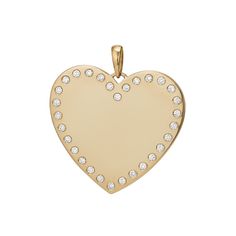 18k yellow gold heart charm with diamond border. 1.25" Chain sold separately. Watch Cufflinks, Chain Scarf, Bee Necklace, Fancy Party, Heart Pendant Diamond, Beaded Clutch, Monogram Styles, Chain Gold, Small Heart