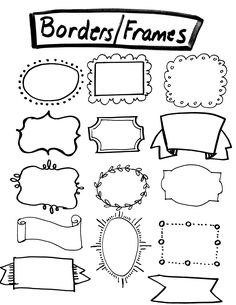 the borders and frames coloring page is shown in black and white, with different shapes