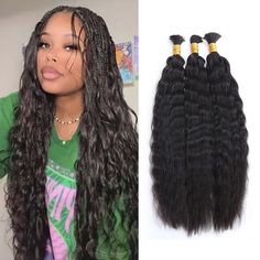 Wet and Wavy Super Bulk Human Hair for Braiding Boho Small Box Braids, Curly Human Hair For Braiding, Human Braiding Hair Black Women, Tree Braids Hairstyles Wet And Wavy, Bora Braids Human Hair, Large Micro Braids, Wet And Wavy Micro Braids Styles, Human Hair Braids Wet And Wavy, Wet And Wavy Braids