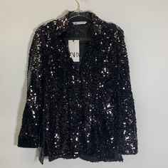 Nwt Zara Sequin Blouse Black Size Xs Tags Tunic Blouse Shiny Party Elegant Chic Blogger's Favorite Elegant V-neck Party Shirt, Summer V-neck Party Shirt, Spring V-neck Party Shirt, V-neck Sequin Blouse For Night Out, Sequin Long Sleeve Blouse For Date Night, Long Sleeve Sequin Blouse For Date Night, Chic Long Sleeve Shirt For Party, Long Sleeve Blouse For Night Out Party Season, Winter Long Sleeve Blouse For Night Out