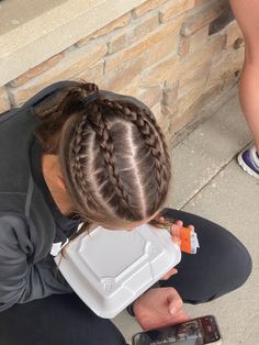 4 Braids Into A Ponytail, Braided Hairstyles Low Ponytail, Braided Hairstyles For Dance Practice, 4 Dutch Braids Into Ponytail, Four Braids Into Ponytail, Different Dutch Braid Styles, Fun Track Hairstyles, Braided Hairstyles For Gymnastics, Athletic Braids Hairstyles