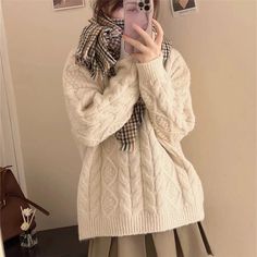 Solid Color Round Neck Cable Knit Sweater Apricot Sweater, Gothic Tops, Christmas Outfits Women, Wearing Style, Layered Blouse, Sweater Crop, Stage Costume, Crop Top Sweater, Vintage Casual