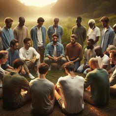 a group of men sitting on the ground in front of each other with their hands together