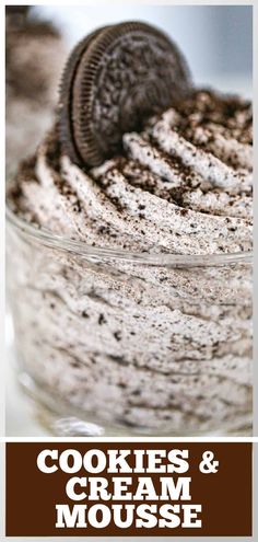 cookies and cream mousse in a glass bowl