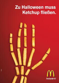 an advertisement for mcdonald's french fries with the image of a hand made out of fried food