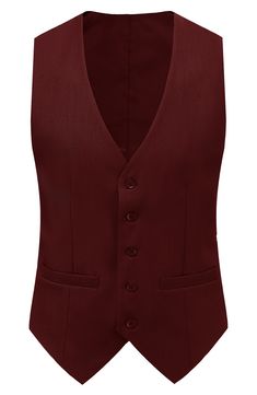 Bring understated elegance to the table in this three-piece suit crafted from rich fabric in a classic single-breasted silhouette. Jacket has notched lapels; chest welt pocket; front flap pockets Vest has front button closure; V-neck Pants have zip fly with button closure; front slant pockets; back button-welt pockets Jacket and vest are lined; trousers are lined to the knee 65% polyester, 35% viscose Dry clean Imported Each suit has a 6” drop, meaning that a size 38R jacket is paired with size Notch Lapel Suit With Vest For Work, Semi-formal Slim Fit Single Breasted Three-piece Suit, Semi-formal Slim Fit Three-piece Suit With Single Button, Classic Suits With Vest For Work, Semi-formal Slim Fit Three-piece Suit With Lapel Collar, Elegant Vest With Notch Lapel And Button Closure, Semi-formal Slim Fit Three-piece Suit, Formal Vest With Notch Lapel And Button Closure, Tailored Vest With Hidden Button Closure And Notch Lapel