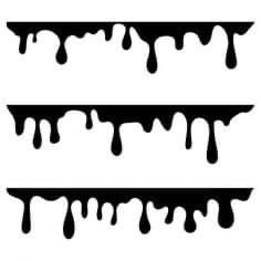 three black and white drips on the side of each other in different shapes, sizes and colors