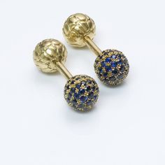 Gucci Sapphire Gold CufflinksVintage Gucci 18K yellow gold spherical cufflinks with sapphires. Made in Italy. Weight: 18.9 Grams Approximate measurements: Length 1.4", Diameter 0.45" Condition: Excellent Genuine Love, Gold Cufflinks, Vintage Cufflinks, Buy Gucci, Vintage Watches, Vintage Gucci, Antique Jewelry, Belly Button Rings, Vintage Antiques