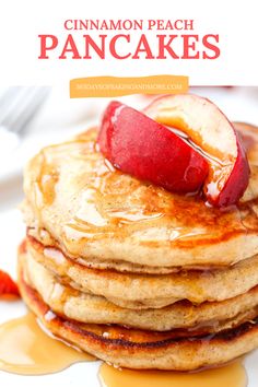 These Cinnamon Peach Pancakes are fluffy buttermilk pancakes spiced with cinnamon and flavored with fresh peaches. Adapted from a favorite family recipe, they are the perfect summer breakfast. Summer Breakfast Recipes, Cranberry Pancakes, Peach Pancakes, Fluffy Buttermilk Pancakes, Apple Cinnamon Pancakes, French Toast Pancakes, Stack Of Pancakes, Best Pancake Recipe, Summer Breakfast