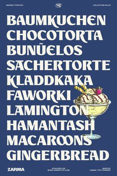 a poster with the names of different types of ice creams in various font styles