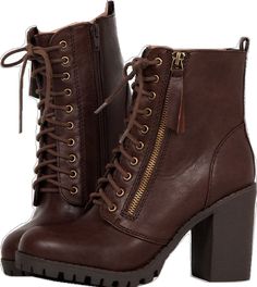 Brown Lace Up Ankle Boots, Heels Vintage, Lace Up Ankle Boots, Handmade Shoes, Chunky Heels, Ankle Boots, Lace Up, Zipper, Heels