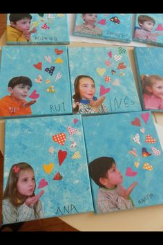 several pictures of children with hearts and words on them are shown in the bottom row