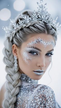 Snow Queen Makeup Halloween, Jack Frost Makeup Ice Queen, Snowflake Costume For Women, Ice Queen Makeup Halloween, Snow Fairy Makeup, Christmas Costumes Ideas, Snow Fairy Costume, Frosty Makeup, Snow Queen Makeup