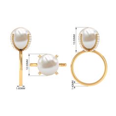 the pearl and diamond earrings are shown with measurements