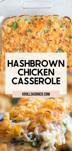 hashbrown chicken casserole with text overlay