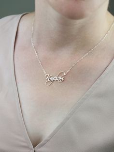 "Cursive Name Necklace, Personalized Necklace, Personalized Gifts, Personalized Jewelry, Custom Name Necklace Silver, Baby Name Necklace ♥ ALWAYS CLOSE TO YOUR HEART♥ Personalized jewelry is wonderful because it is unique and has meaning to the wearer. There is always a suitable for you. The most unique jewelry would make the perfect gift for yourself, loved ones or friends. MATERIAL; All of our products are made of high quality 925 Sterling Silver. COLORS ; 925 sterling silver, rose gold and 14 Name Pendant Necklaces For Weddings, Wedding Necklaces With Names On Pendant, Wedding Name Pendant Necklace, Wedding Pendant Necklace With Names, Adjustable Name Necklaces For Birthday, Adjustable Name Necklace For Birthday, Delicate Silver Name Necklace For Mother's Day, Adjustable Birthday Necklaces With Names, Adjustable Birthday Necklace With Names