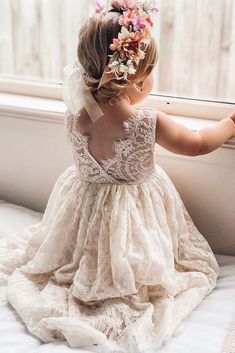 Must Have 2019: 24 Lace Flower Girl Dresses ★  lace flower girl dresses v back blush rustic arabellaandrose ★  #weddingdresses Whimsical Photoshoot, Lace Back Dress, Boho Flower Girl, Lace Back Dresses, Charlotte Dress