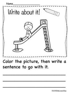 a worksheet with the words write about it and an image of a boy on a