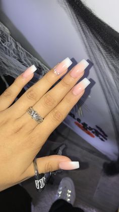 French Fade Nails With Gems, Long French Ombre Nails, American Ombre Nails, Ombre And French Nails, Ombré Nail Ideas, French Ombre Nails With Design, Square Ombre Acrylic Nails, Ombre Nails Square, Ombre French Tip Nails