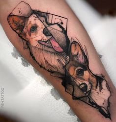 a dog tattoo on the leg with an image of it's face and tongue