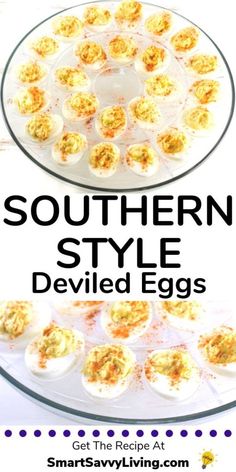 deviled eggs on a plate with the words southern style deviled eggs over it