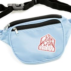 a blue fanny bag with a skull on it