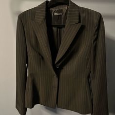 Brand: Tahari Size: Women’s 10, True To Size Color: Off Black (Not A True, Deep Black) With Pinstripes Fit: Fitter, Tailored Waist, Three-Button Wear: Vintage, But Never Worn By Me Elegant Striped Outerwear For Office, Pinstripe Blazer, Deep Black, Off Black, S 10, Blazers For Women, Blazer Suit, Suit Jacket, Black And Grey