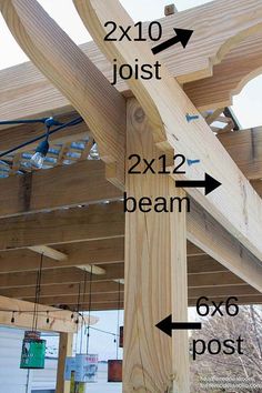 an image of a wooden structure that has measurements for the top and bottom beams on it