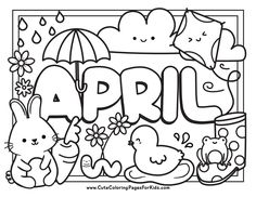 an adult coloring page with the word spring in it and some cartoon animals around it