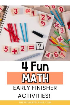 4 fun Math activities for your fast finishers! Math Early Finishers, Fun Stem Activities, Fun Writing Activities, Teacher Freebies, Early Finishers Activities, Fast Finishers, Math Manipulatives, Fun Math Games