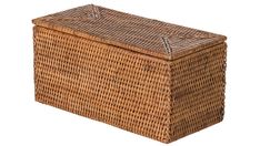 a brown wicker basket with lid