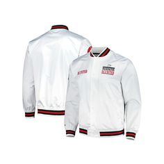 Represent your beloved D.C. United in style with this Mitchell & Ness City Full-Snap Satin Jacket. This jacket features a satin finish and embroidered fabric applique, while the polyester and cotton lining will keep you comfortable. The two front pockets and locker loop add convenience, and the stand-up collar provides extra warmth. Whether you're cheering on D.C. United at Audi Field or just out and about, this jacket is the perfect way to show your team pride.Represent your beloved D.C. United White Cotton Varsity Jacket With Button Closure, White Outerwear With Button Closure For College, Satin Jacket, Fabric Applique, Satin Jackets, Embroidered Fabric, Out And About, Mitchell & Ness, Outerwear Coats