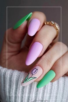 tulip nails designs Unghie Nail Art, Pastel Nails Designs, Spring Nail Designs, Modern Nails, Easter Nails, Pastel Nails