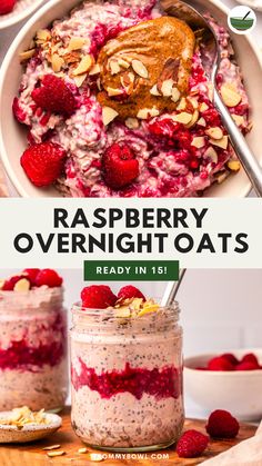 raspberry overnight oatmeal is ready in just 15 minutes