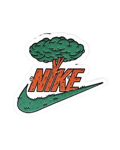 the nike logo has an orange and green tree on it's side, as well as