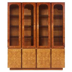 an art deco bookcase with two doors and three shelves inlaid to each other