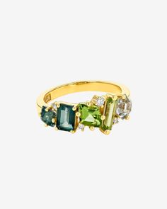 Kalan By Suzanne Kalan Nadima Blend Green Ombre Ring in 14k yellow gold Multi Gemstone Rings, Peridot And Emerald Ring, Green Cluster Luxury Ring, Green Multi-stone Sapphire Diamond Ring, Green Emerald Cut Multi-stone Diamond Ring, Emerald Cut Green Multi-stone Ring, Emerald Cut Green Multi-stone Diamond Ring, Emerald Cut Green Diamond Ring With Multi-stone, Green Cluster Rings With Brilliant Cut