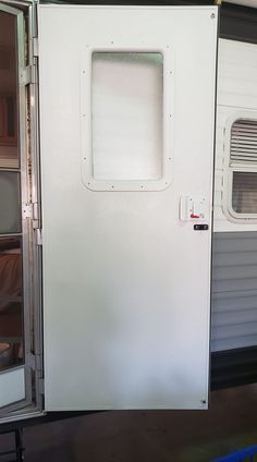 the inside of a trailer with its door open