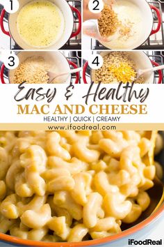 the steps to make macaroni and cheese are shown in this collage with text overlay