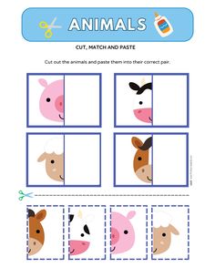 the cut and paste worksheet for children to learn how to make animals with pictures