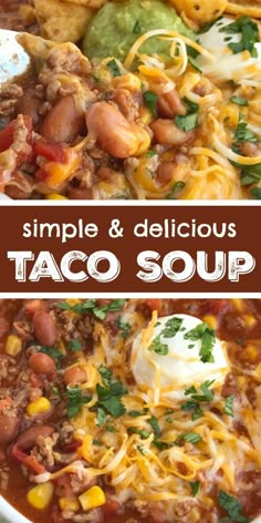 two pictures showing different types of taco soup